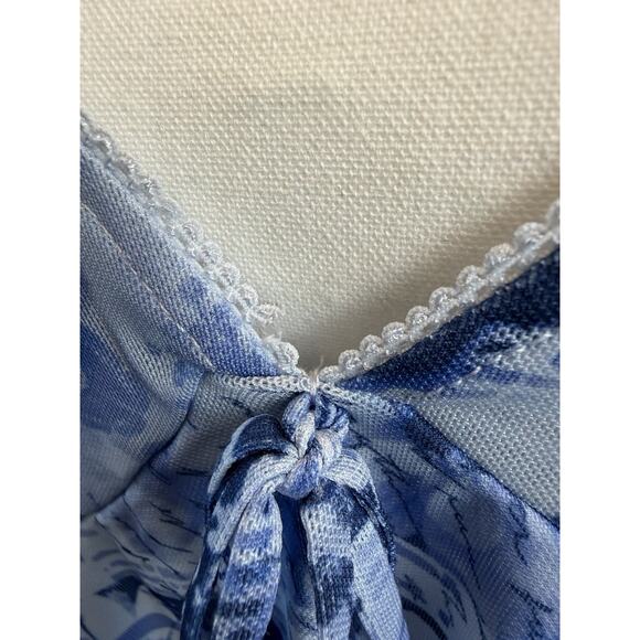 Y2K Fairycore Sz Lrg Flowy Babydoll Top Floral Lace Trim Blue Butterfly Peplum - Picture 4 of 9